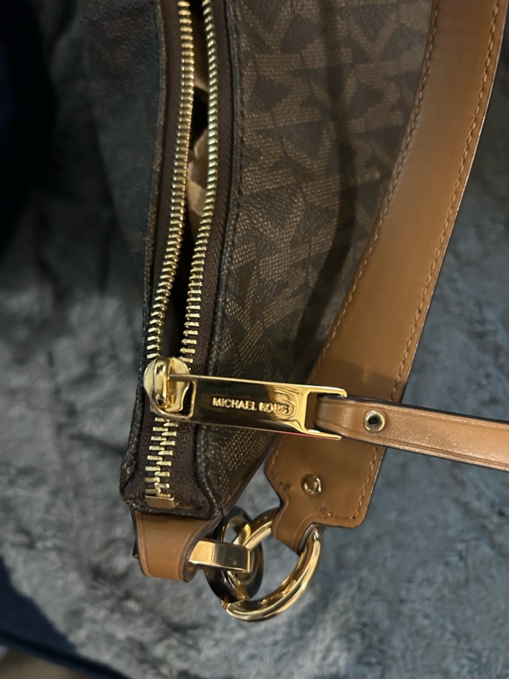 Michael Kors Brown Monogram Hobo with Tan Strap and Gold Hardware - Picture 3 of 3